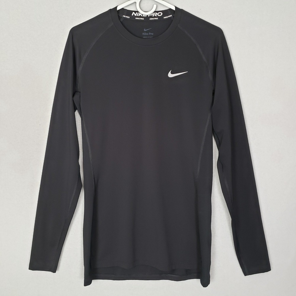 Nike Pro Men's Size L Long Sleeve Dri-Fit Tee Black Athletic Gym Workout Fitted